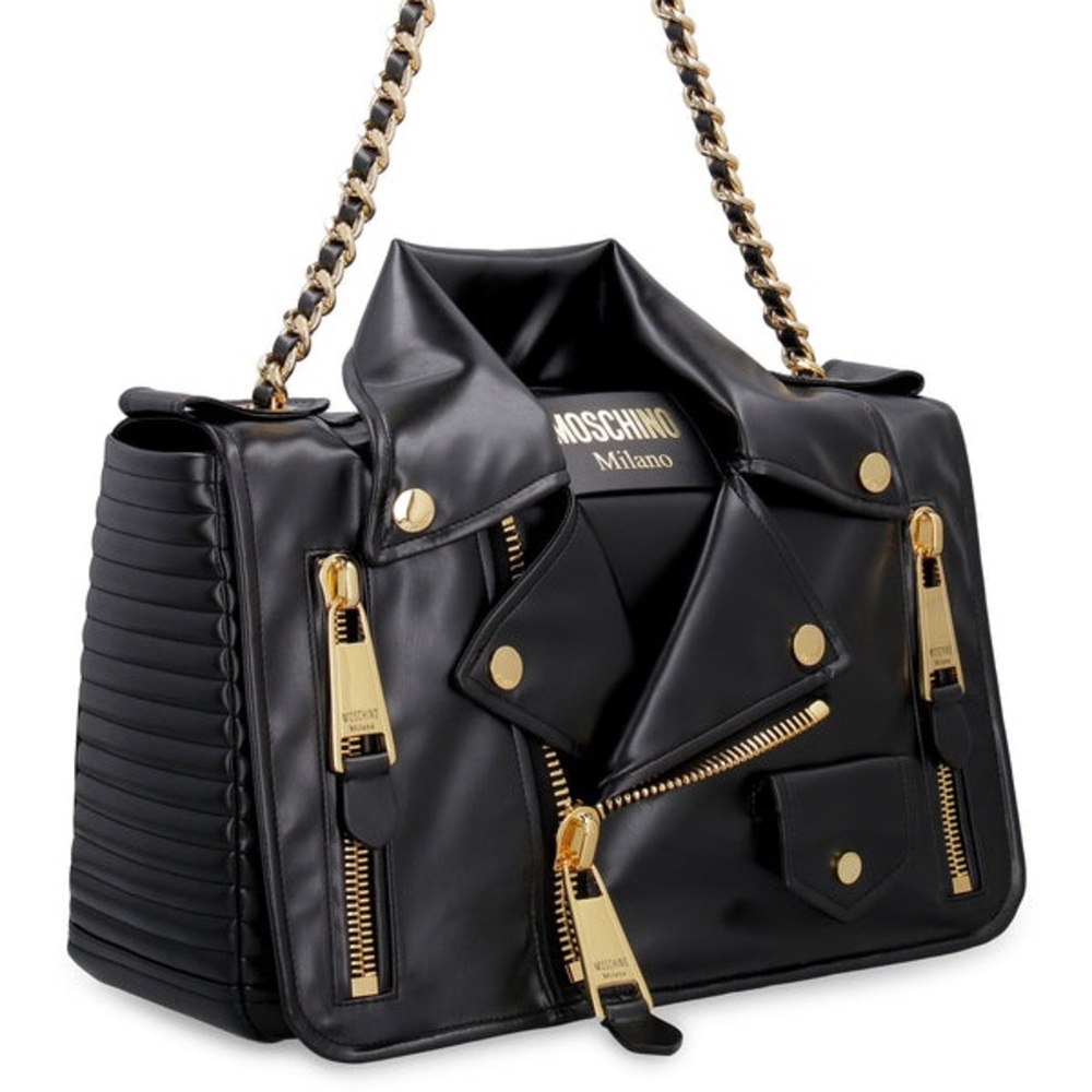 Moschino Black Quilted Jacket-Inspired Shoulder Bag with Gold Hardware - Picture 4 of 5